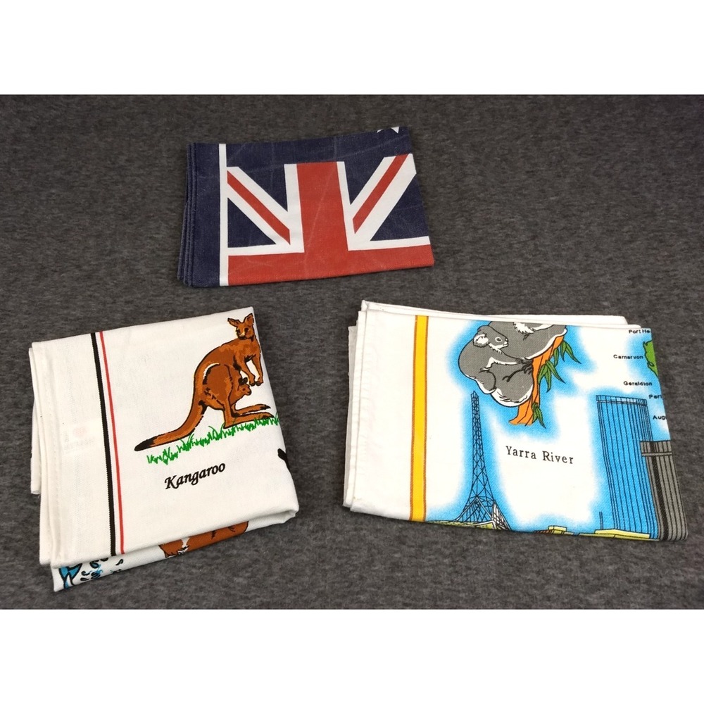 Kitchen Tea Towel Lot‎ of 3 Australia Souvenir 100% Cotton Map Flag Koala Bear